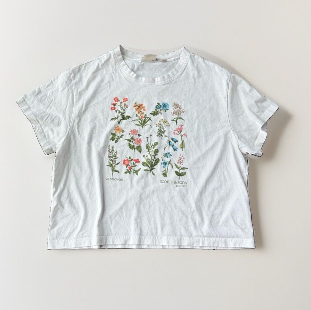 Scotch & Soda Wildflowers Graphic T Shirt White Cotton Botanical Floral XXL Boxy